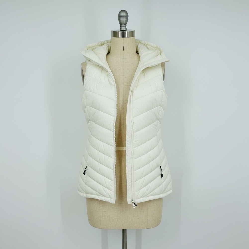 Iceburg Womens Hooded Puffer‎ Vest Off White Cream Quilted Zip Up Size Small